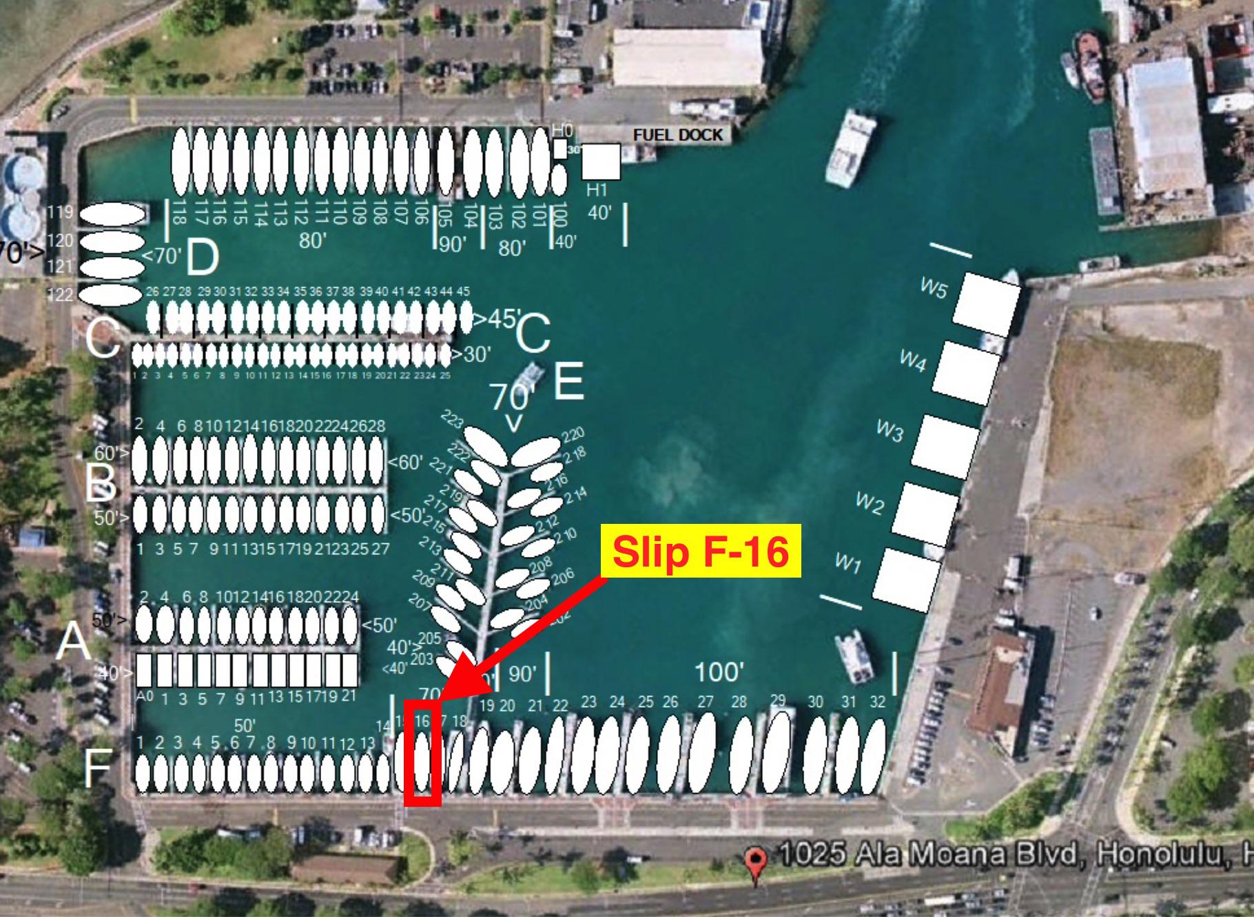 ケワロ湾の停泊場所の地図